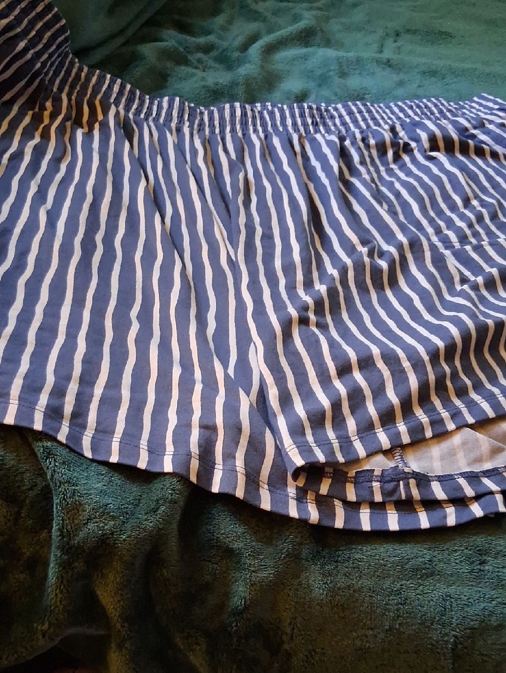 AnyBody Blue and White Striped Elastic-Waist Skirt